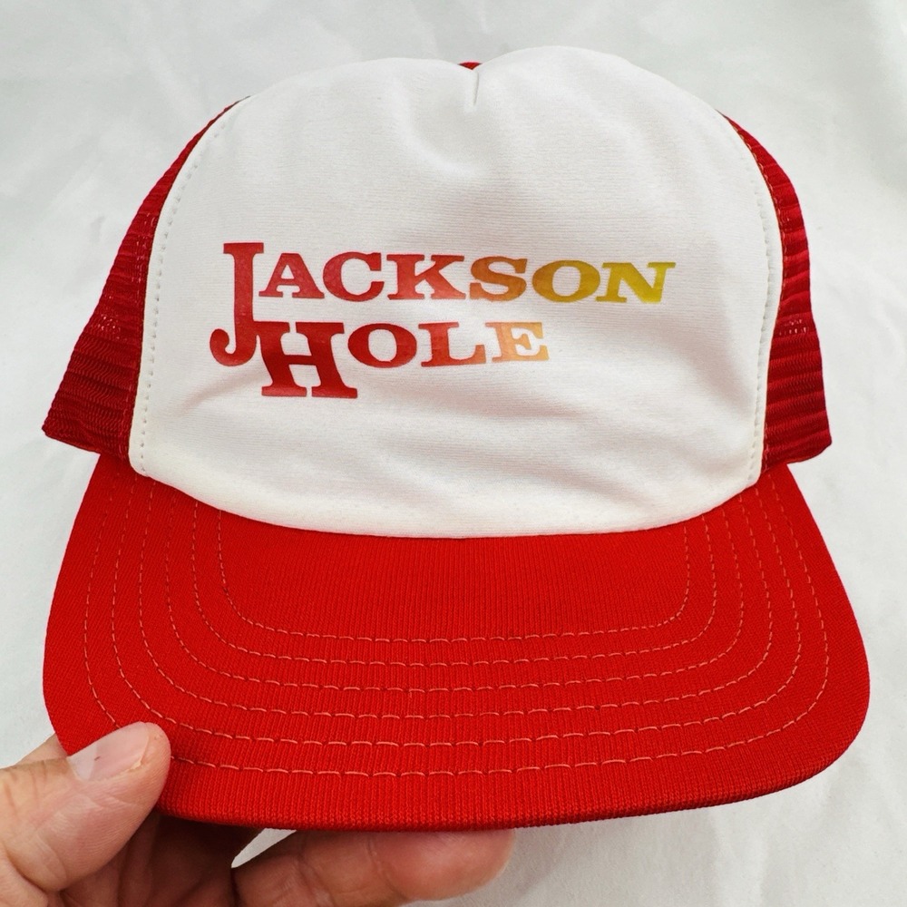 Vintage 80s Jackson Hole Wyoming Mesh Trucker Snapback Hat Made in USA